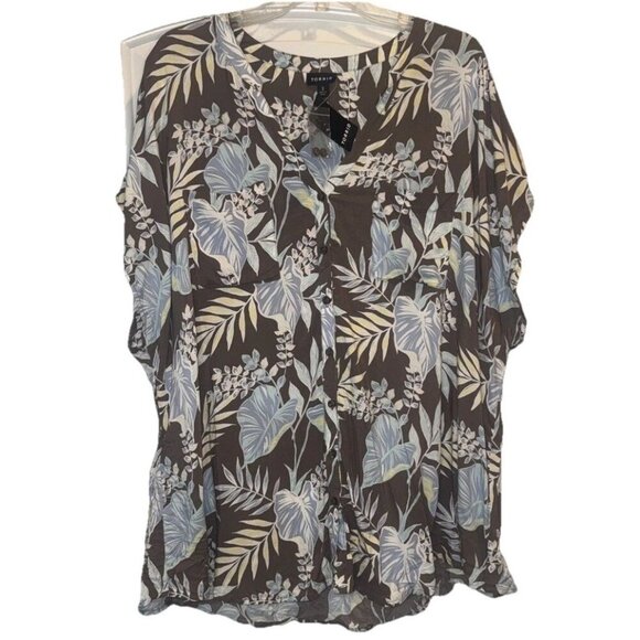 Torrid Women’s Taupe Blue Floral Challis Dolman Sleeve Button Blouse Top 3X NEW - Picture 1 of 9